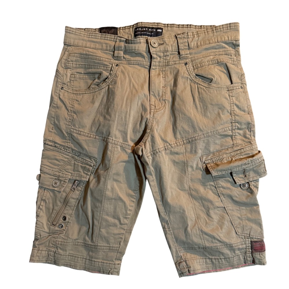 Projek Raw Concept 0351789 Cargo Shorts Mens 34 Khaki Tan Utility Multi-Pocket